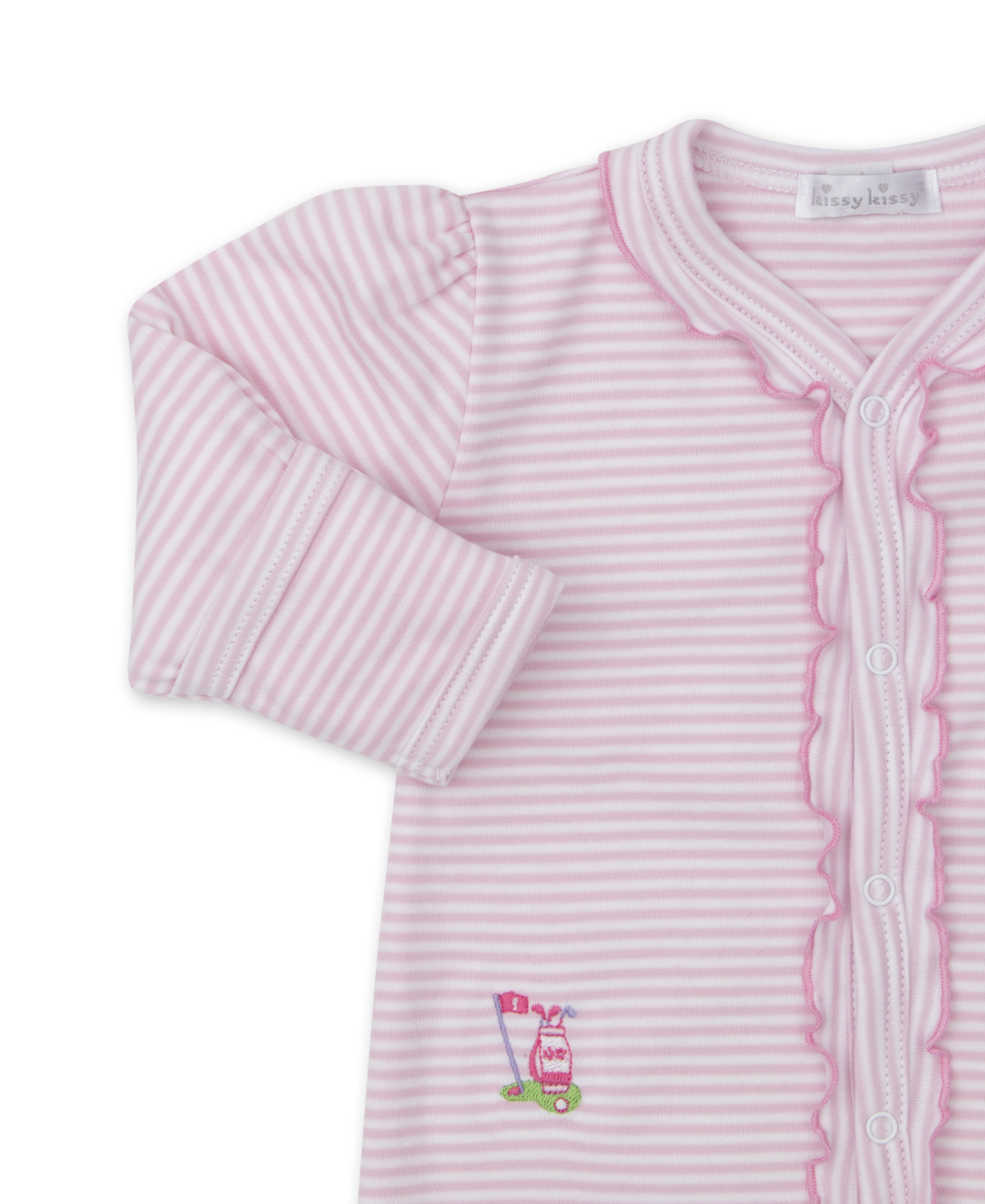 Kissy Kissy Pink Stripe Hole in One Footie