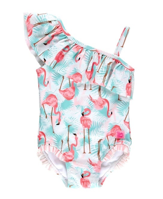 Ruffle Butts Vibrant Flamingo Shoulder Ruffle One Piece