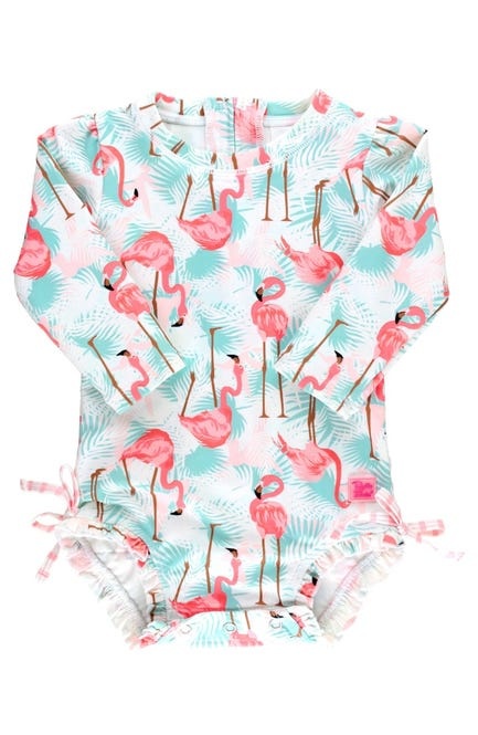 Ruffle Butts Vibrant Flamingo One Piece Rash Guard