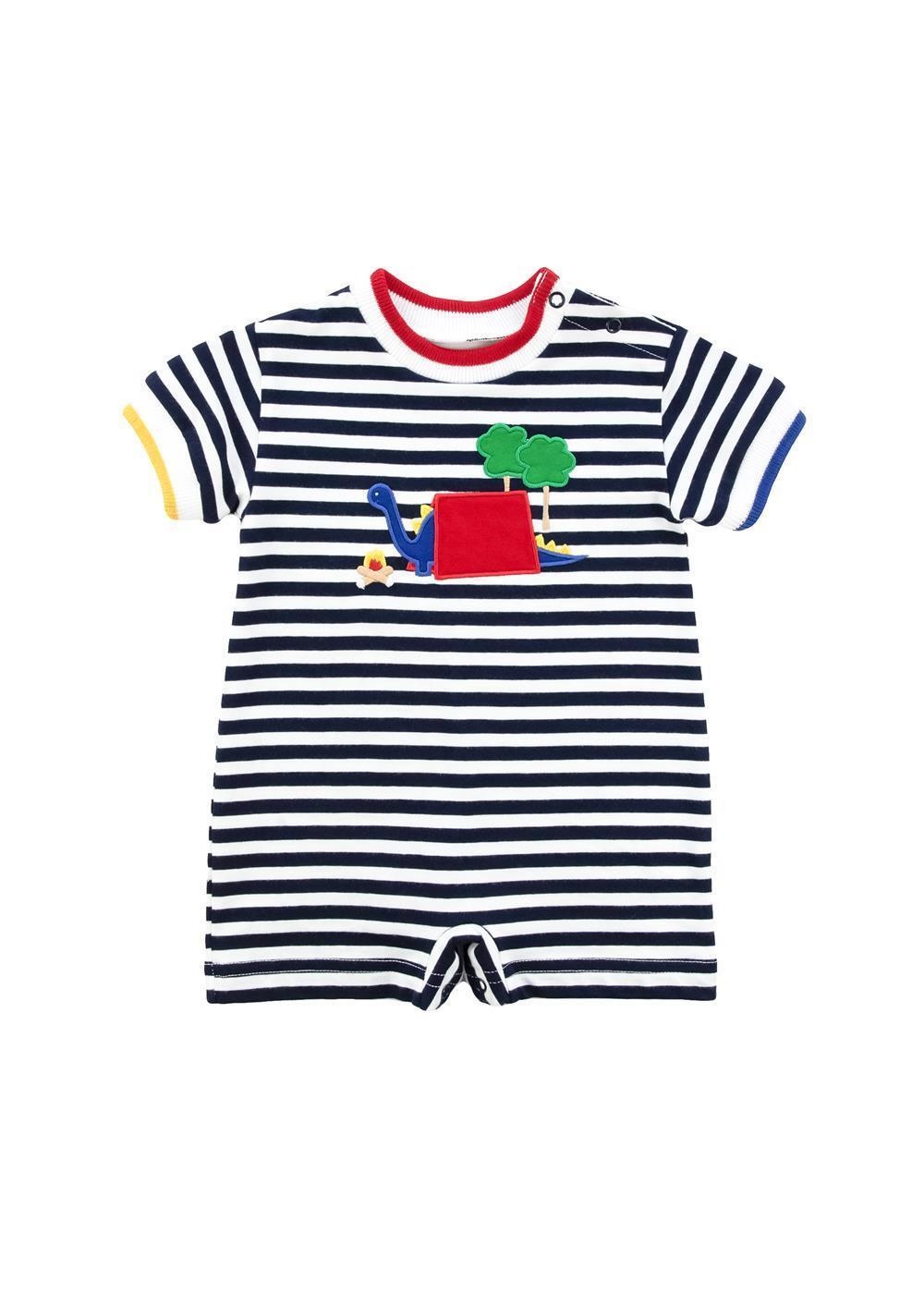 Florence Eiseman Stripe Knit Shortall w Dinosaur