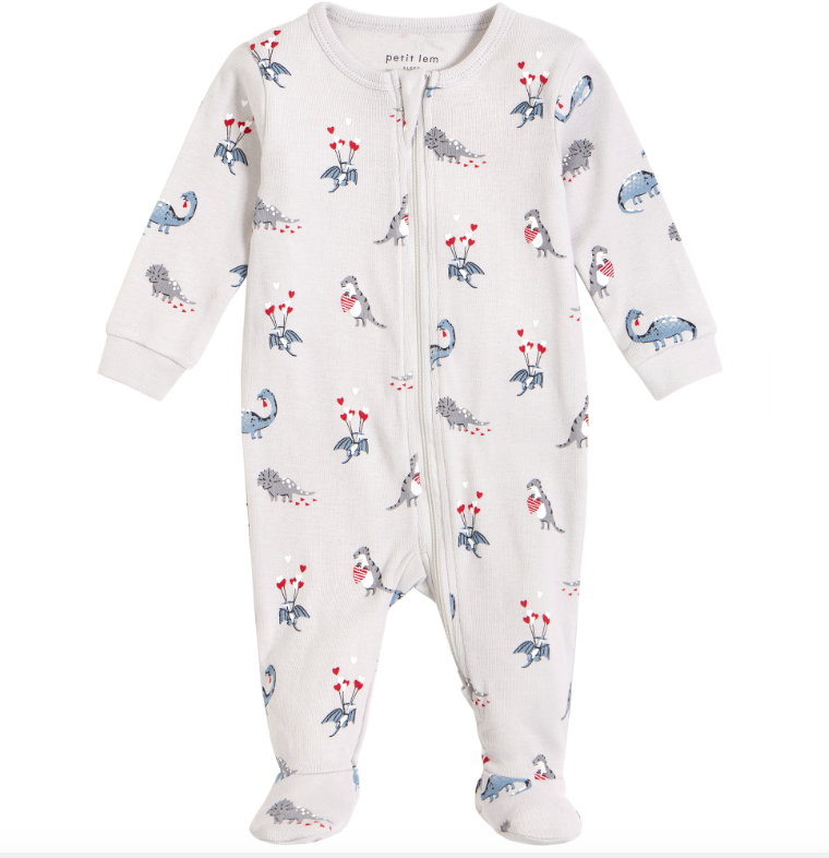 Petit Lem Light Grey Dino Heart Sleeper Petit Lem Light Grey Dino Heart Sleeper