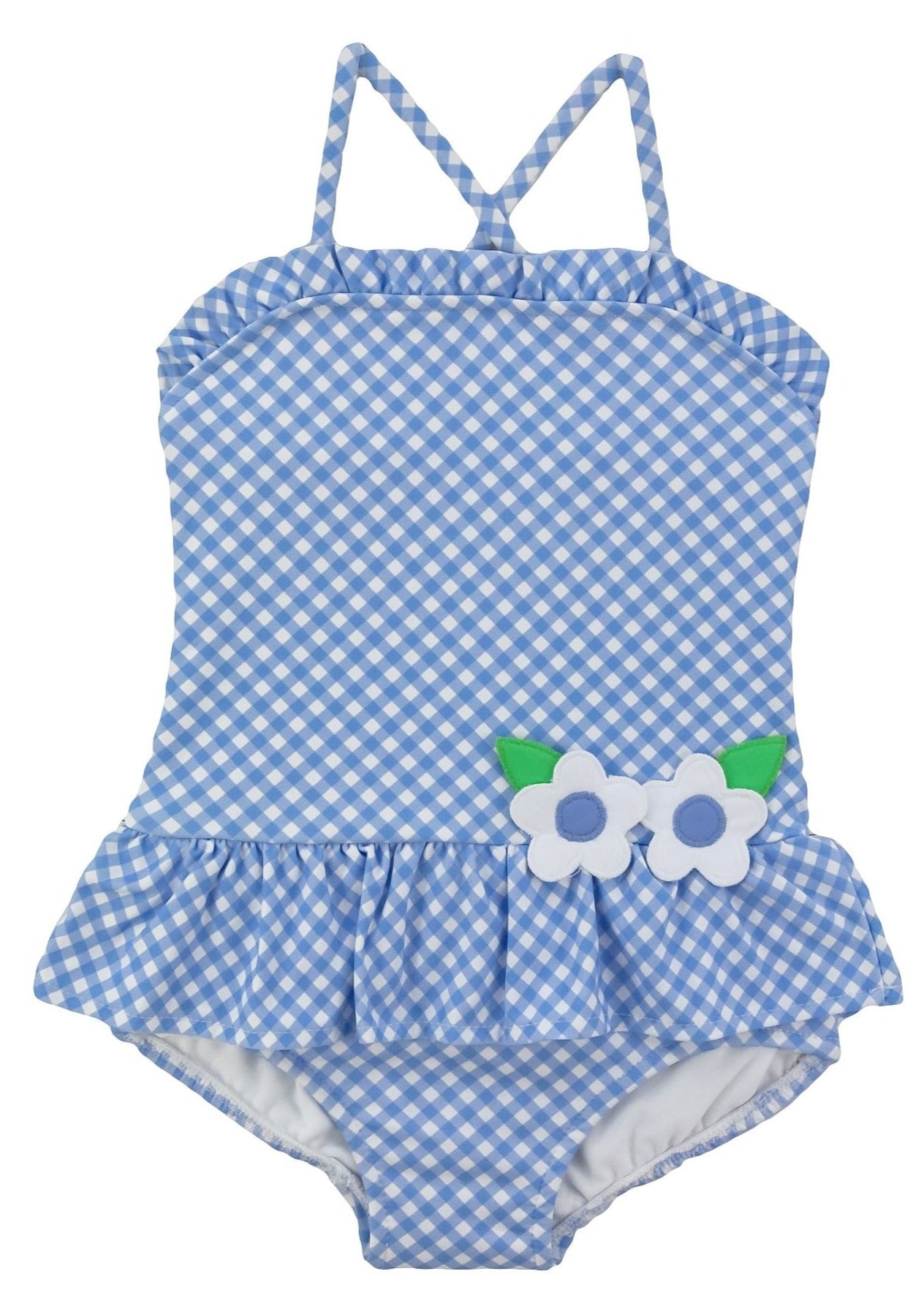 Florence Eiseman Blue Gingham Swimsuit w Flowers