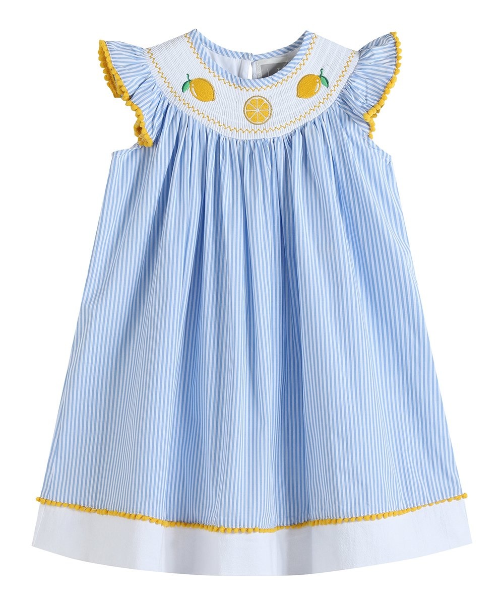 Lil Cactus Blue Lemons Smocked Bishop Dress Lil Cactus Blue Lemons Smocked Bishop Dress