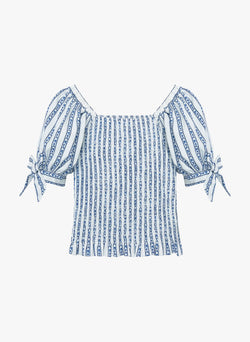 Habitual Striped Puff Sleeve Smocked Peplum Top Habitual Striped Puff Sleeve Smocked Peplum Top