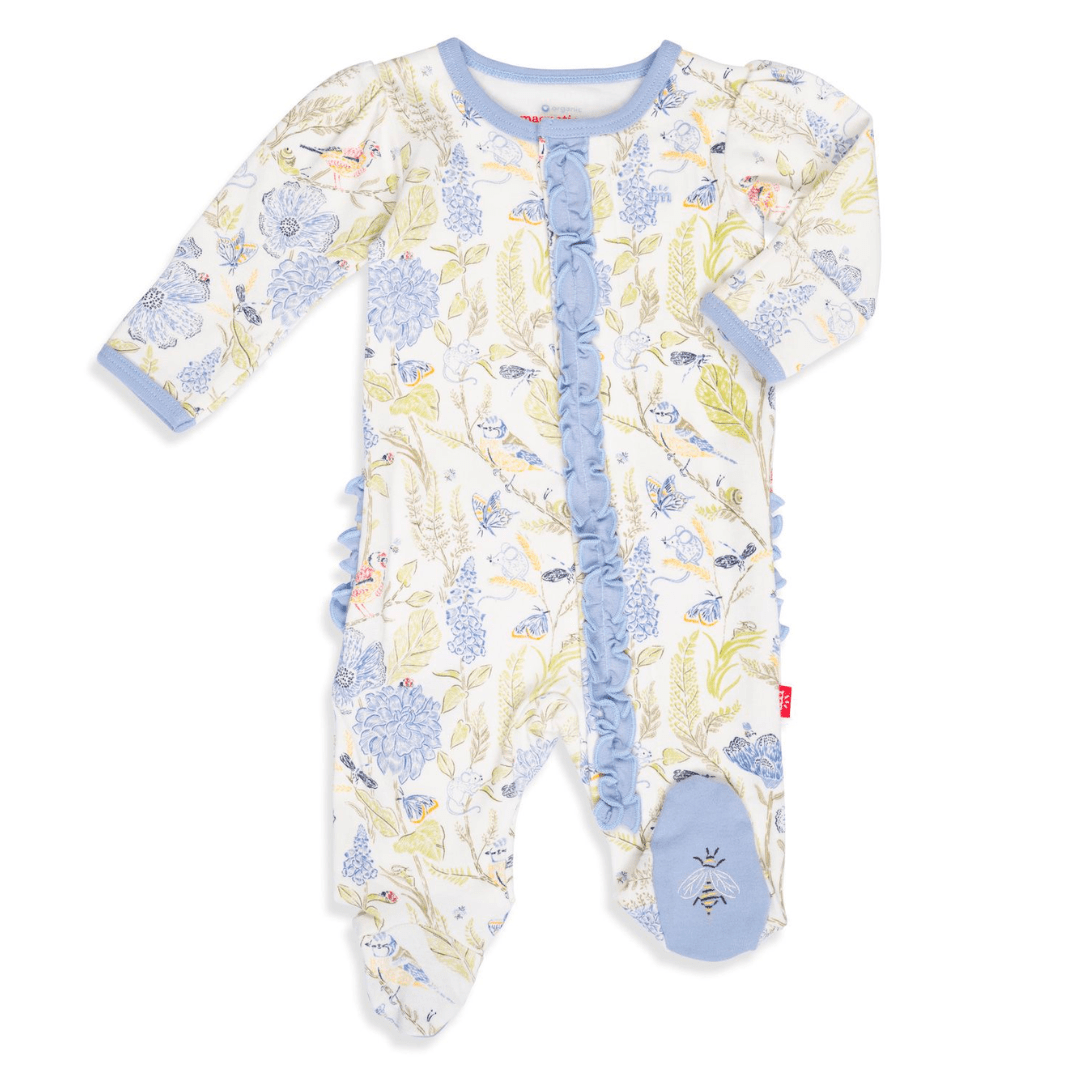 Magnificent Baby Blue Blossom Organic Cotton Footie