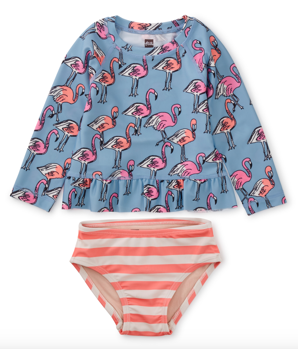Tea Collection Fab Flamingos Rash Guard Swim Set