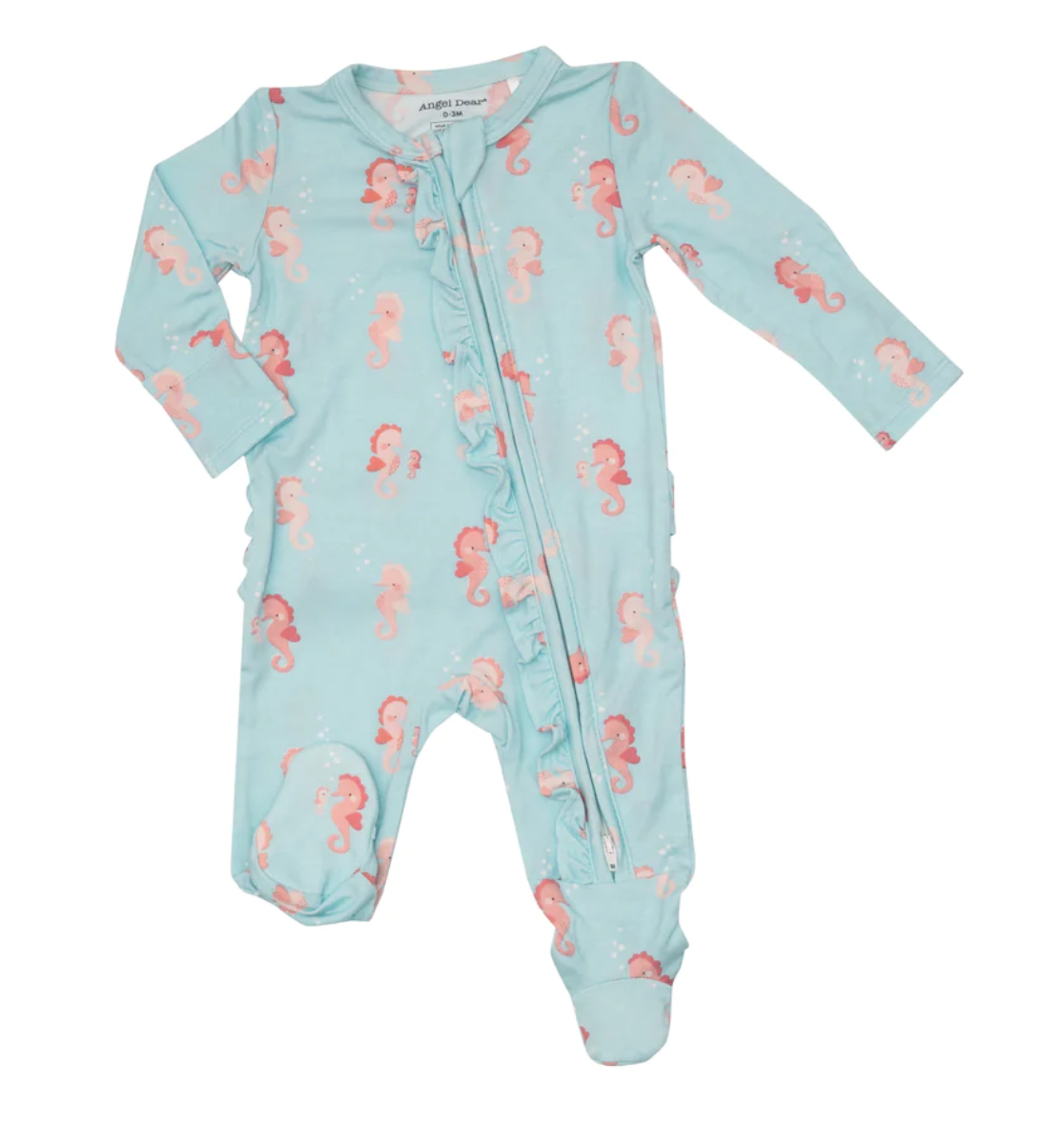 Angel Dear Pink Seahorses Ruffle Zip Footie