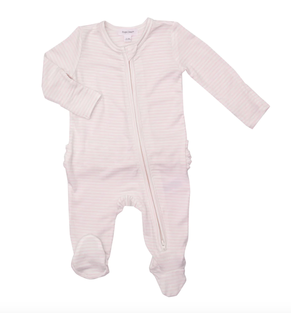 Angel Dear Pink Bunnies Stripe Ruffle Zip Footie