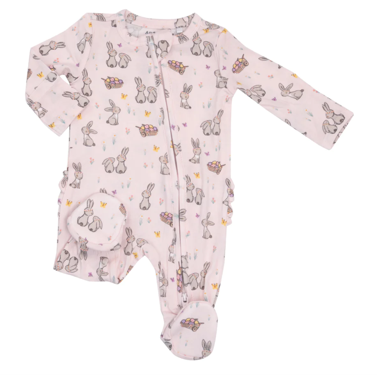 Angel Dear Pink Bunnies Ruffle Zip Footie Angel Dear Pink Bunnies Ruffle Zip Footie