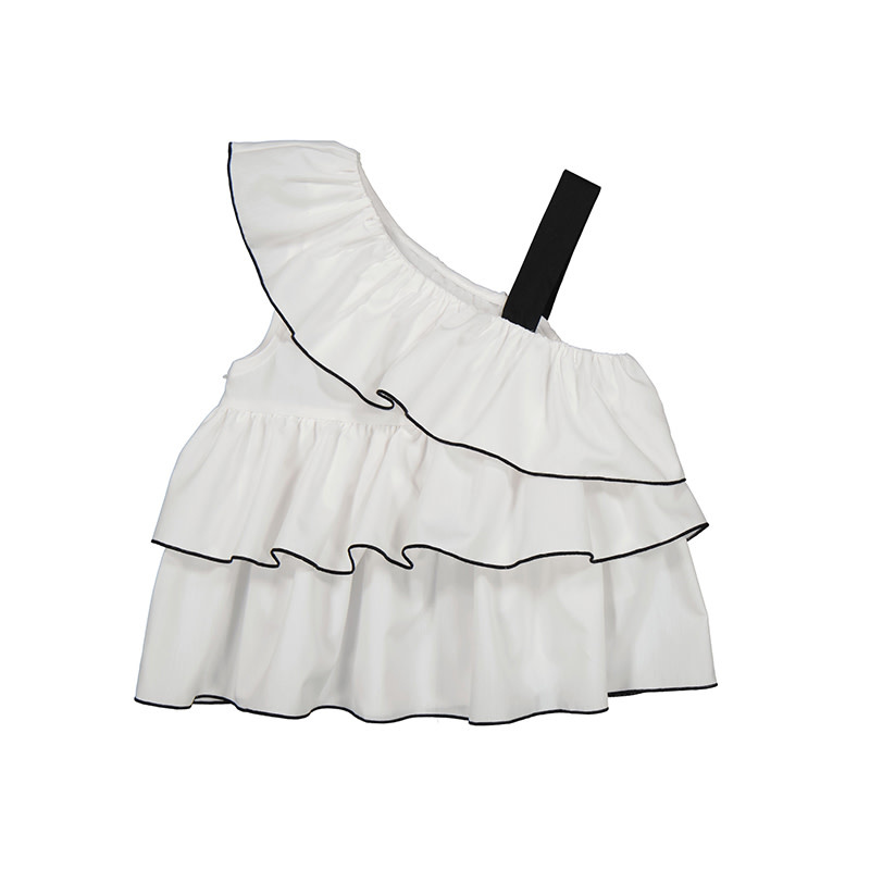 Mayoral White Asymmetrical Ruffled Blouse Mayoral White Asymmetrical Ruffled Blouse