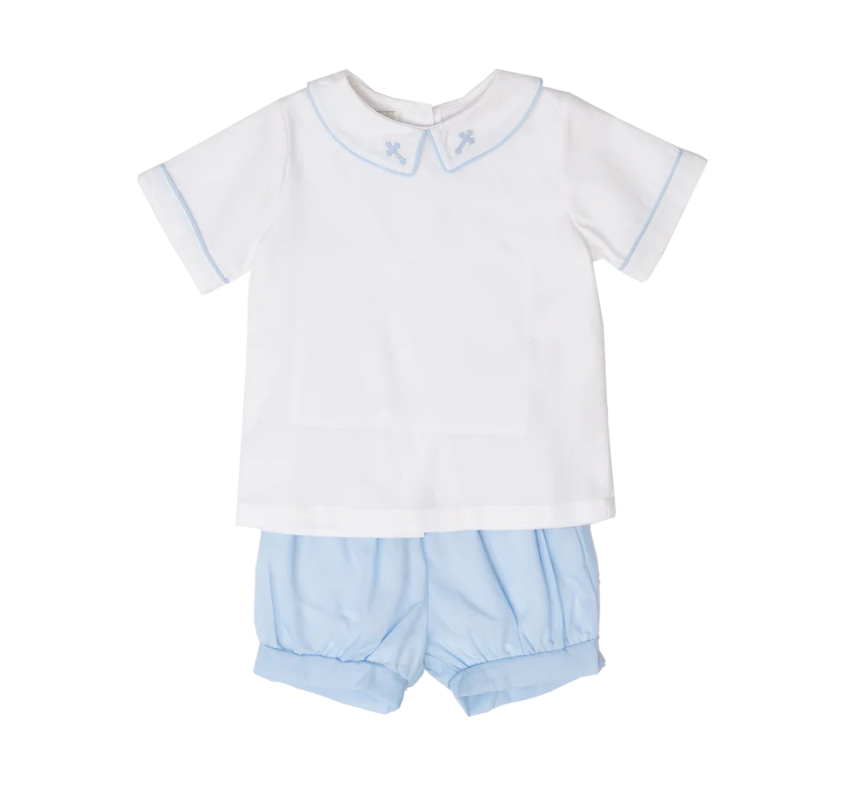 The Oaks Apparel Christian Blue Linen Cross Short Set