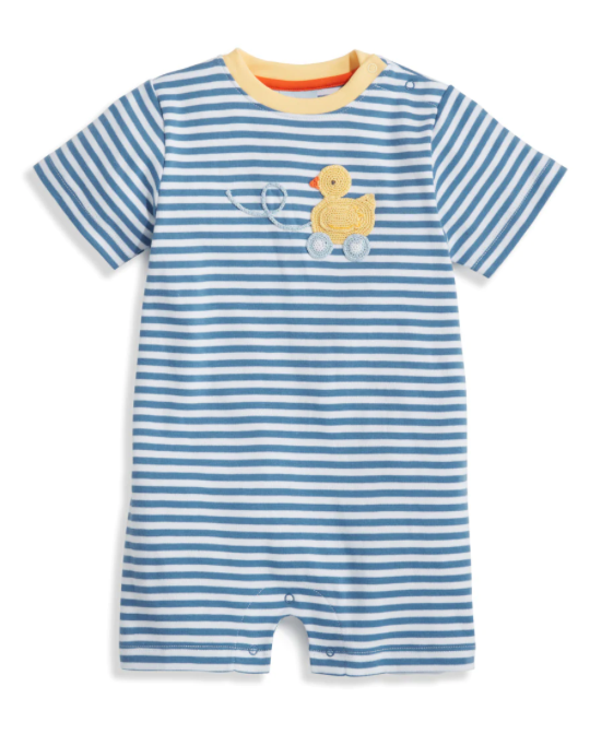 bella bliss Blue Duckie Striped Applique Romper