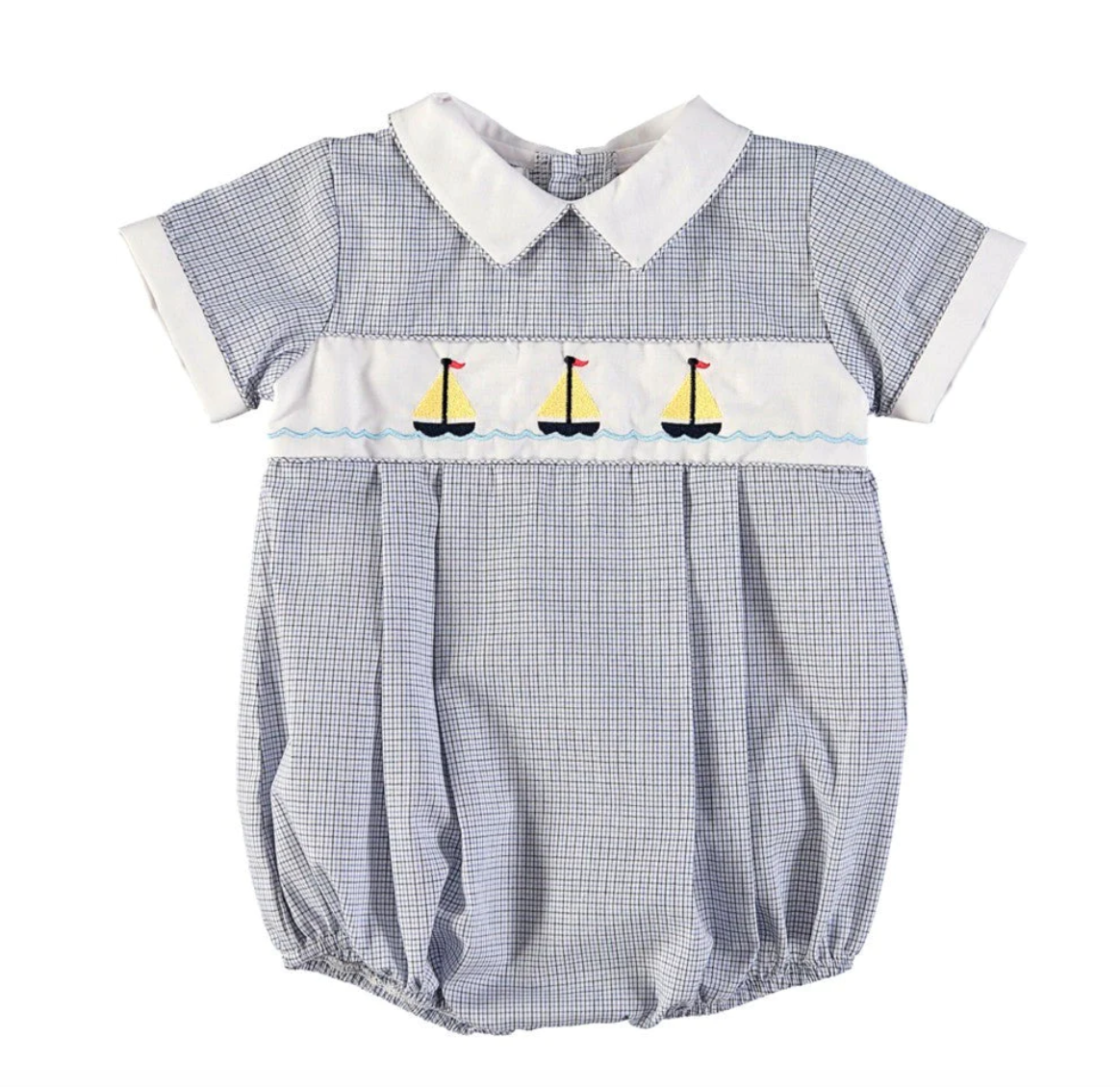 Carriage Boutique Embroidered Sailboats Bubble Romper