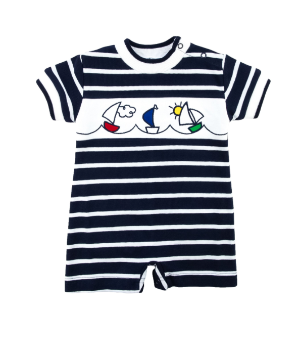 Florence Eiseman Stripe Knit Shortall w Sailboats