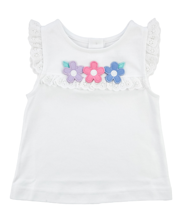 Florence Eiseman White Knit Top w Flowers Florence Eiseman White Knit Top w Flowers