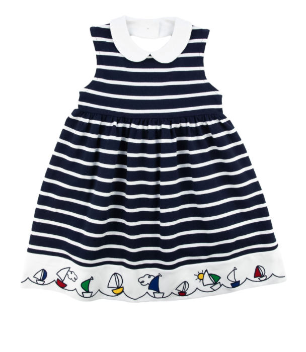 Florence Eiseman Stripe Knit Dress w Sailboats Florence Eiseman Stripe Knit Dress w Sailboats
