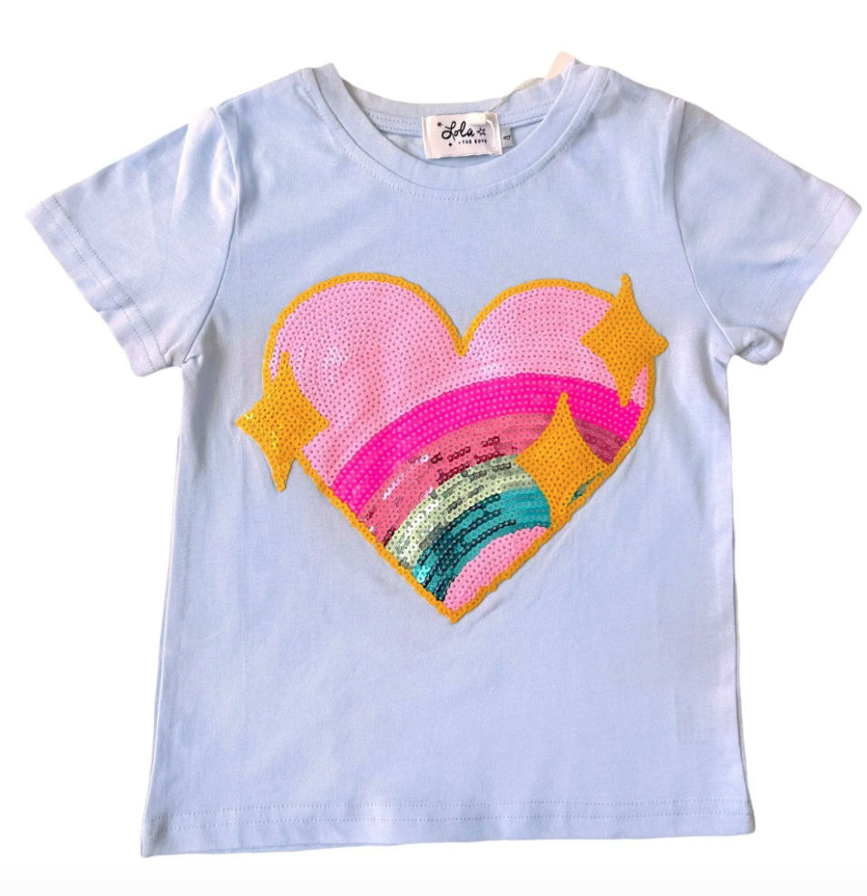 Lola & the Boys Rainbow Sparkle Heart Tee