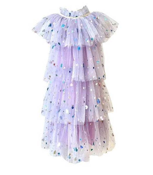 Lola & the Boys Lavender Foil Hearts Tulle Dress