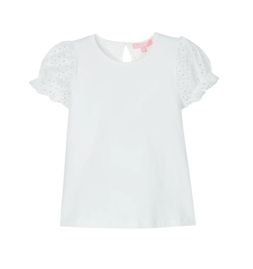 Bisby White Eyelet Contrast Sleeve Tee Bisby White Eyelet Contrast Sleeve Tee