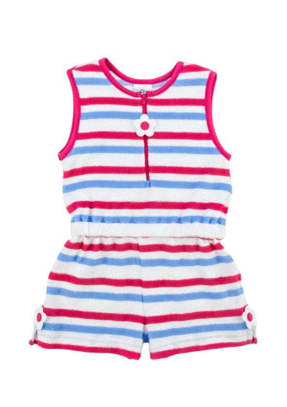Florence Eiseman Stripe Terry Romper w Flowers Florence Eiseman Stripe Terry Romper w Flowers