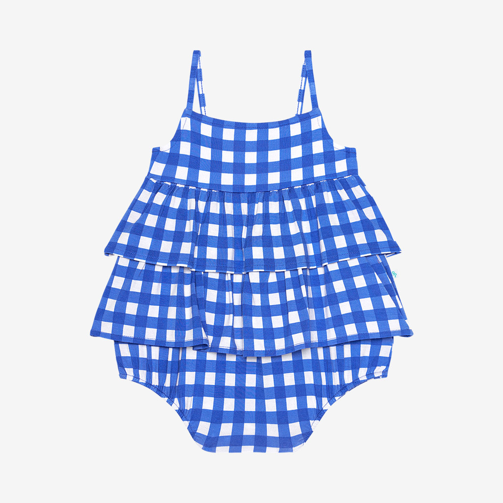 Posh Peanut Blue Joshua Ruffled Romper