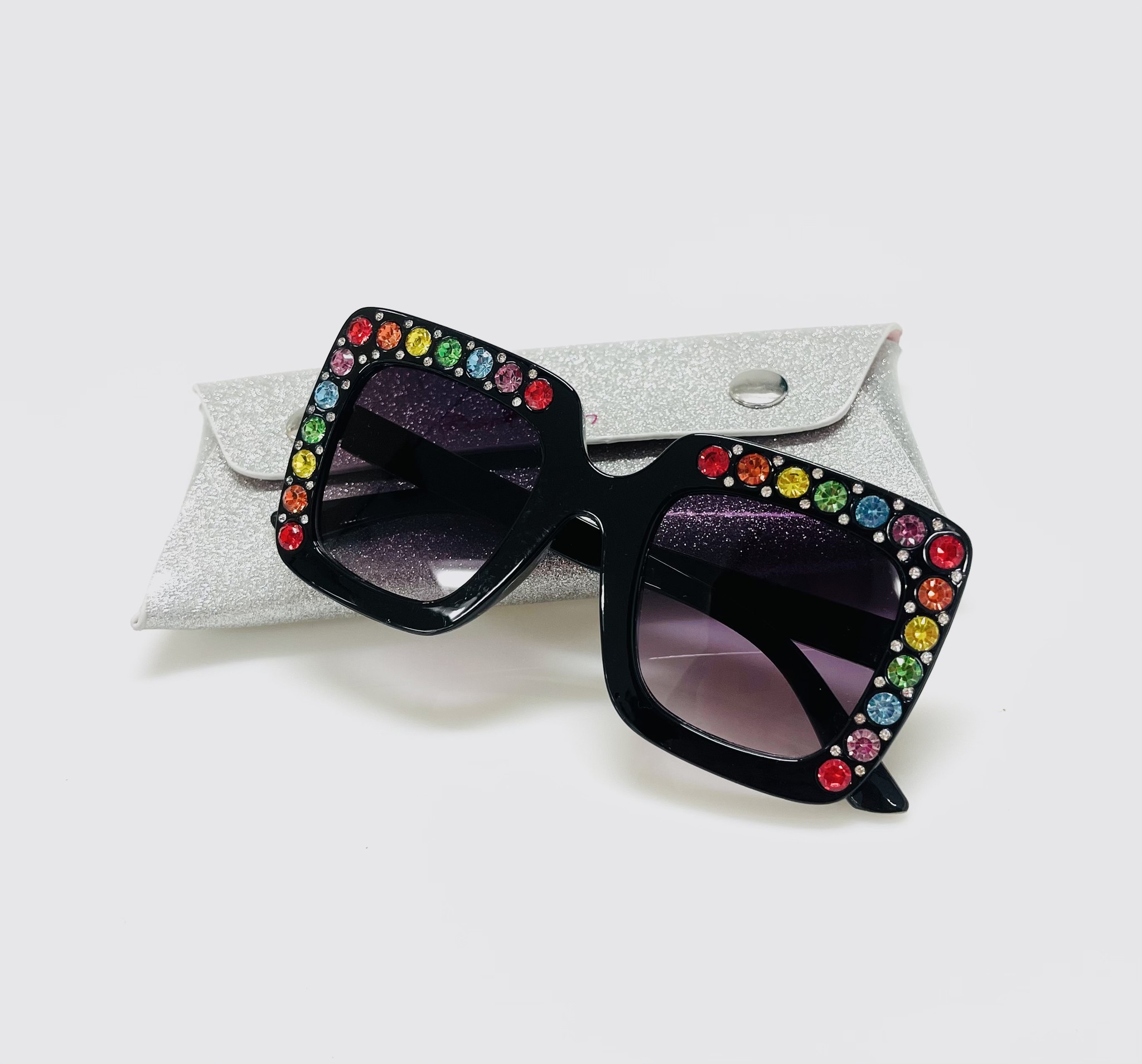 Bari Lynn Black Square Crystal Sunglasses