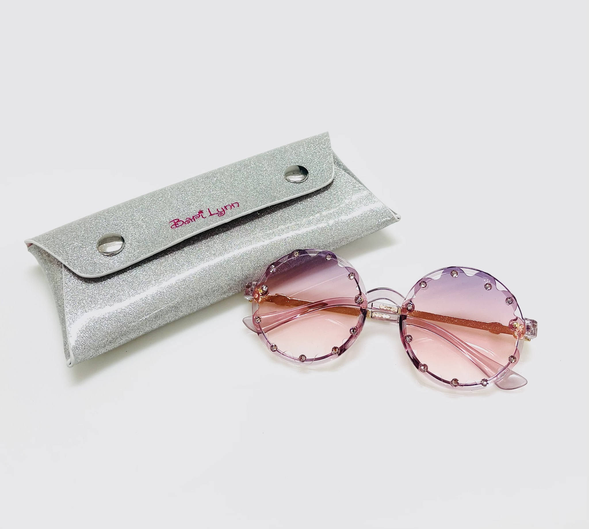 Bari Lynn Pink Crystal Round Flower Sunglasses