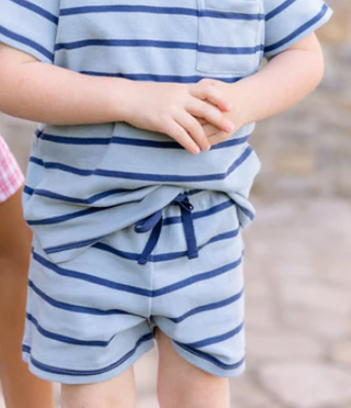 Little Paper Boat Blue Stripe Knit Shorts Little Paper Boat Blue Stripe Knit Shorts