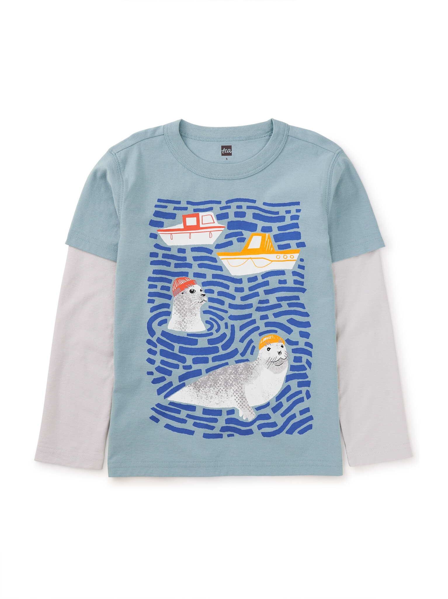 Tea Collection Smoky Blue Seal Layer Sleeve Graphic Tee