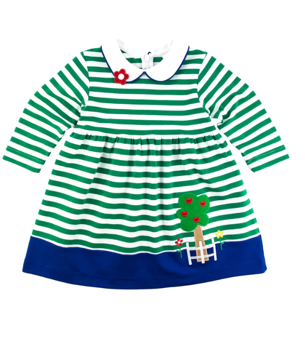 Florence Eiseman Stripe Knit Dress with Apple Tree Florence Eiseman Stripe Knit Dress with Apple Tree