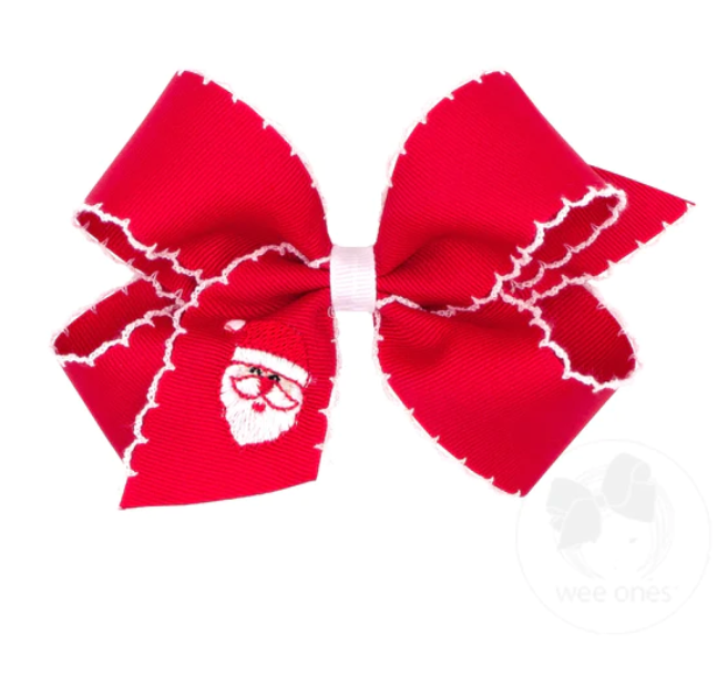 Wee Ones Red/White Embroidered Santa Bow Med