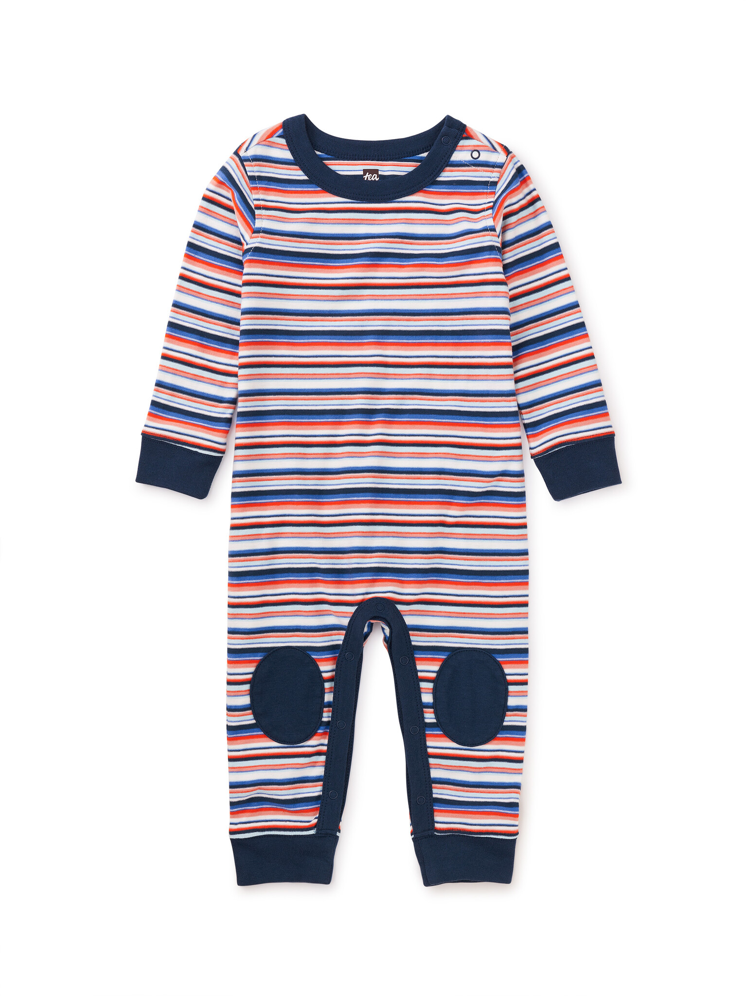 Tea Collection Canal Blue Stripe Knee Patch Baby Romper