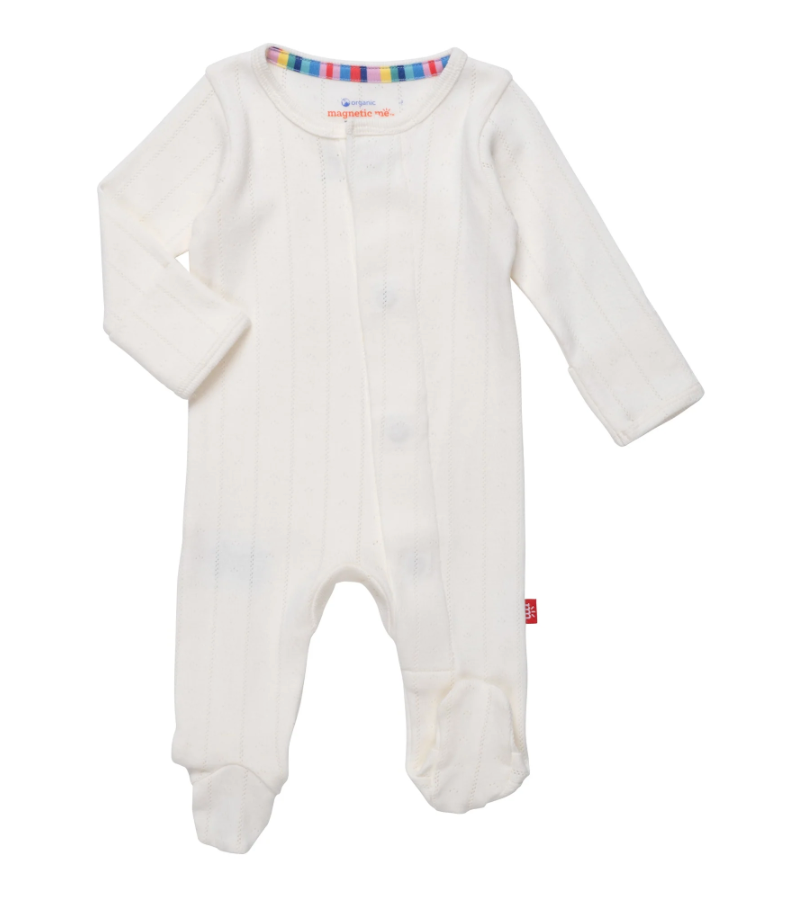 Magnificent Baby Tofu/Cream Love Lines Pointelle Footie