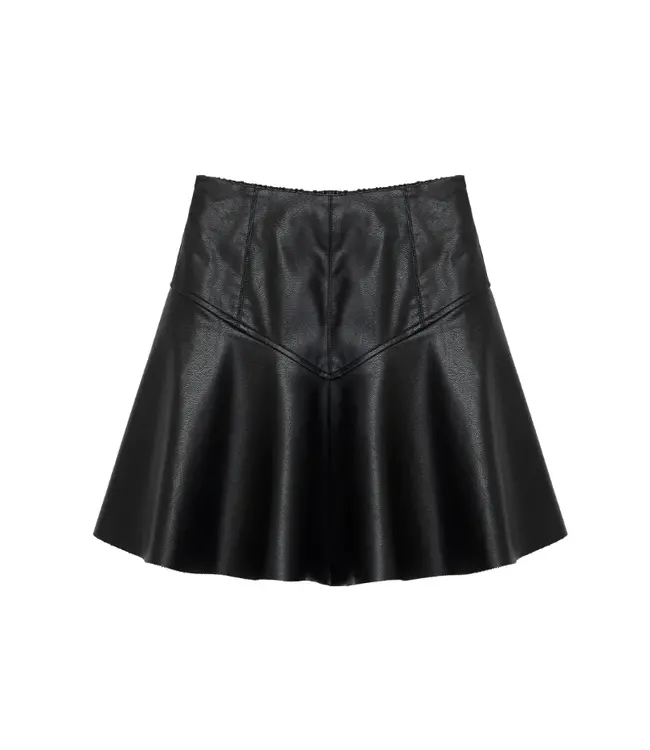Black Faux Leather Pieced Skirt