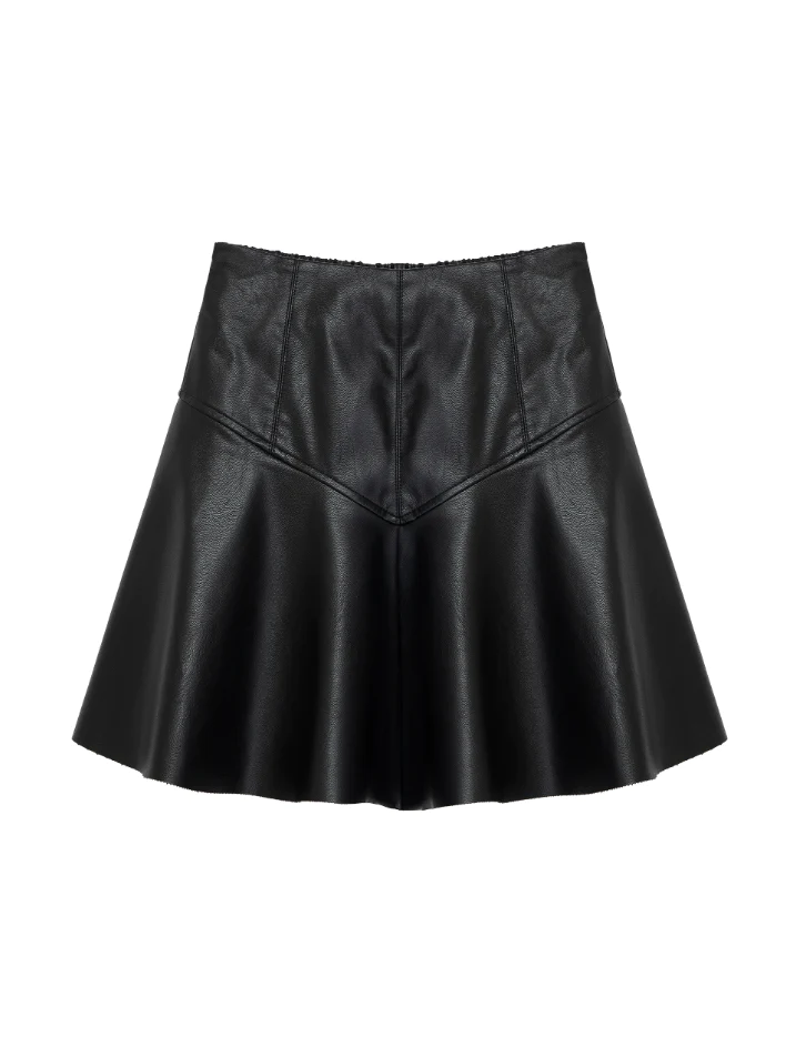 Habitual Black Faux Leather Pieced Skirt