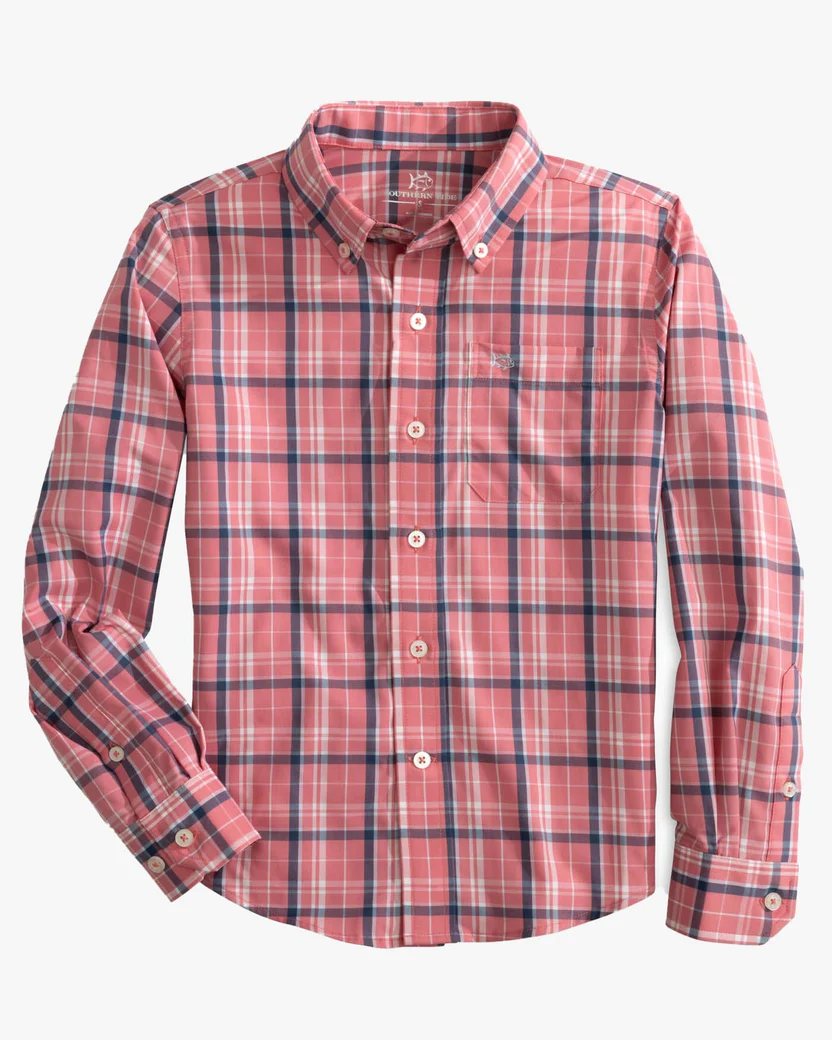 Southern Tide Dusty Coral L/S Asheland Plaid Sportshirt