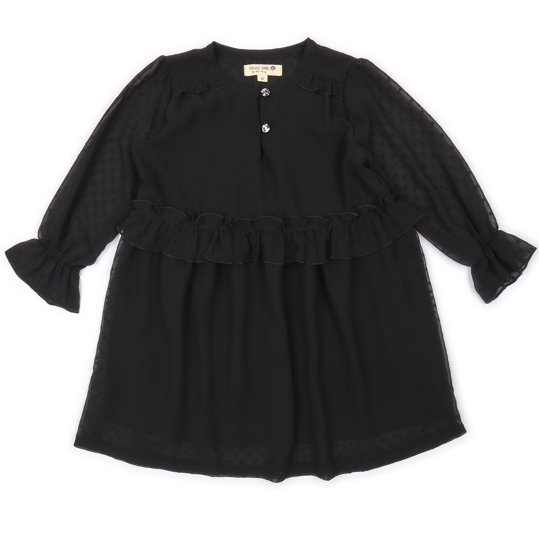Forever Young Black Ruffle Waist Dress