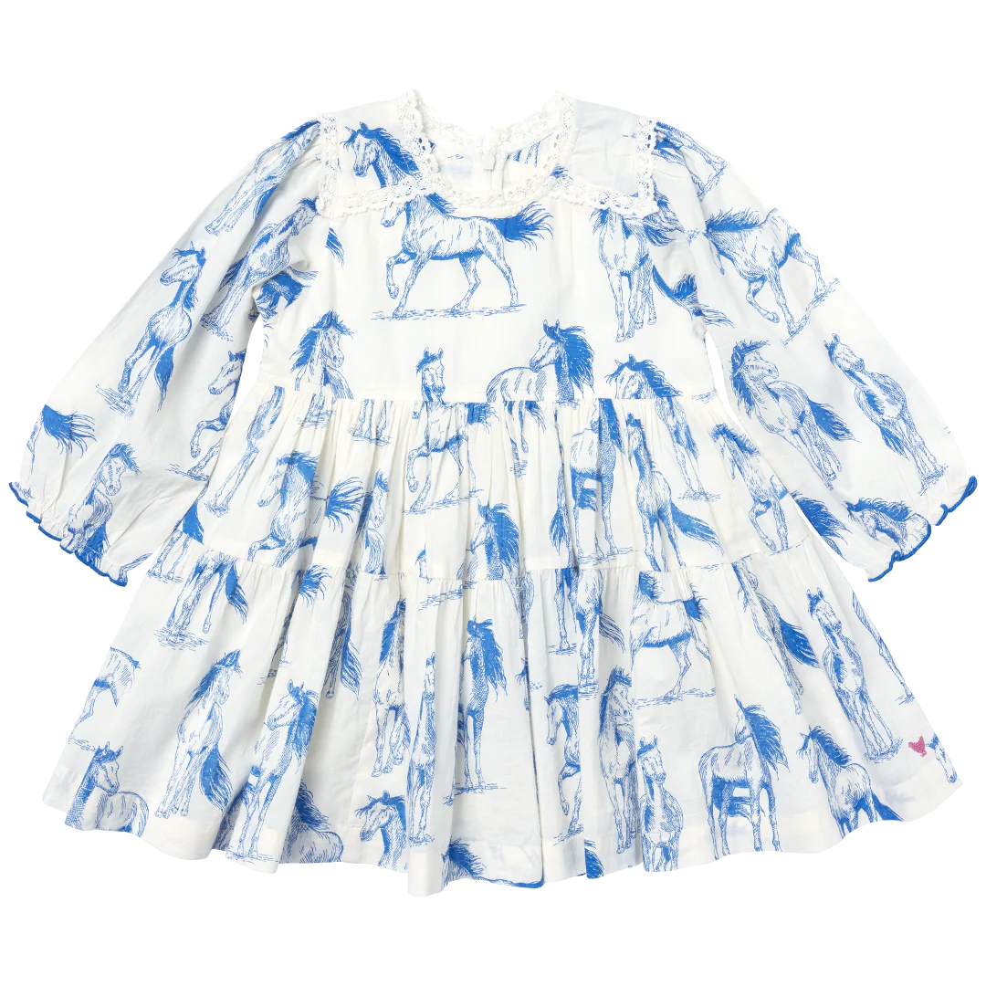Pink Chicken Charlie Blue Horses Dress Pink Chicken Charlie Blue Horses Dress
