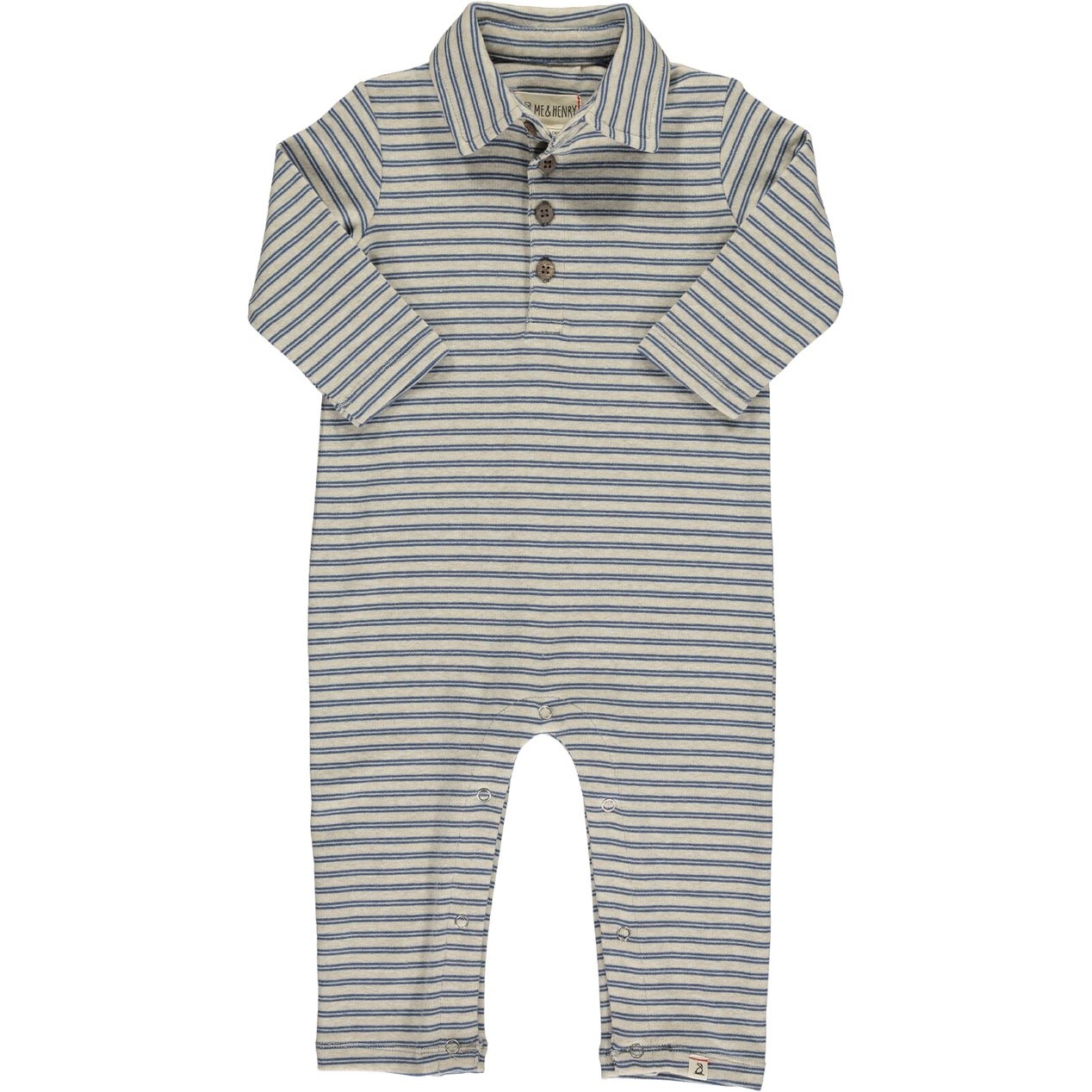 Me & Henry Blue Double Stripe Kingston Polo Romper