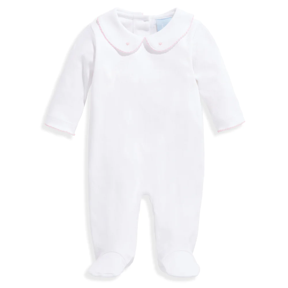 bella bliss White w/Pink Embroidered Heart Collar Footie bella bliss White w/Pink Embroidered Heart Collar Footie