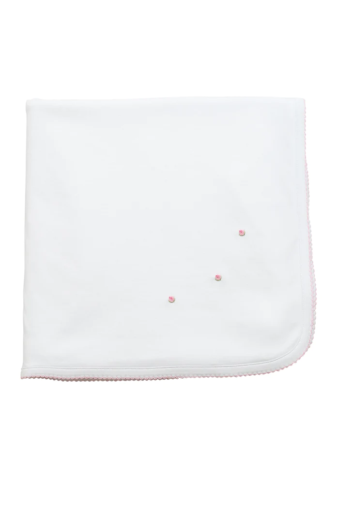 the proper peony White w/Pink Rosebuds Blanket