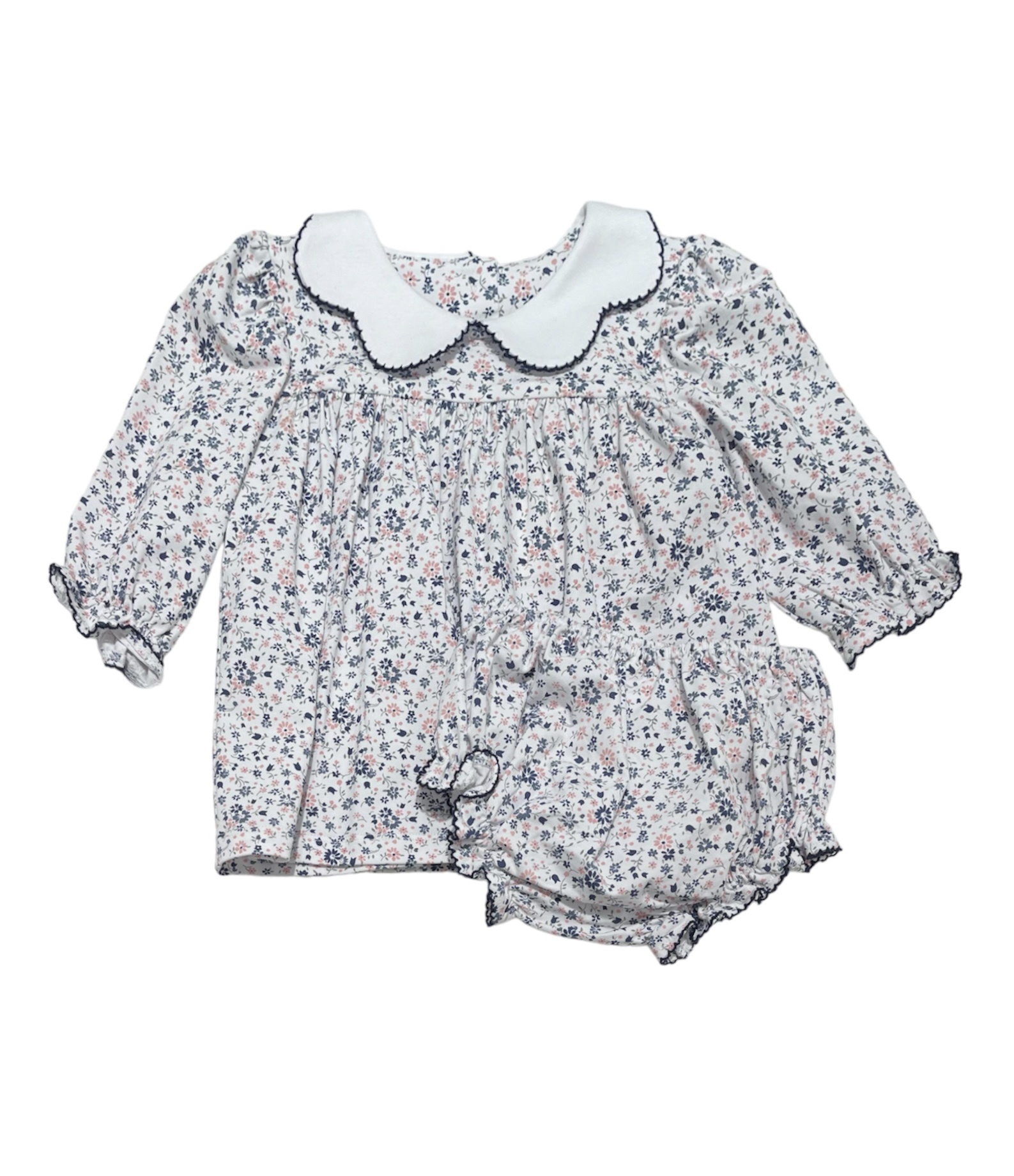 True Navy Floral Scalloped Bloomer Set