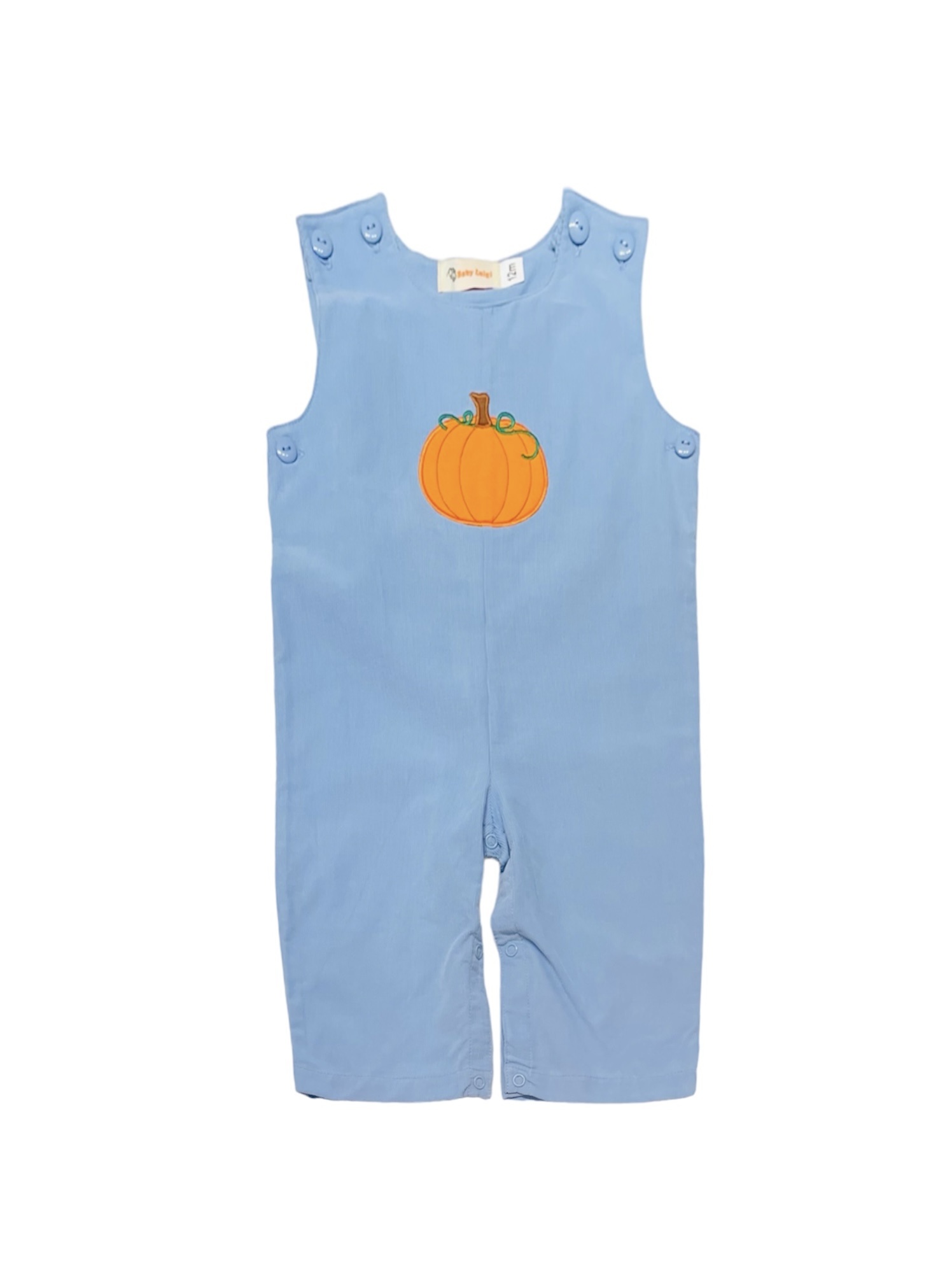 Luigi Blue Corduroy Romper w/Pumpkin w/Stem Vine