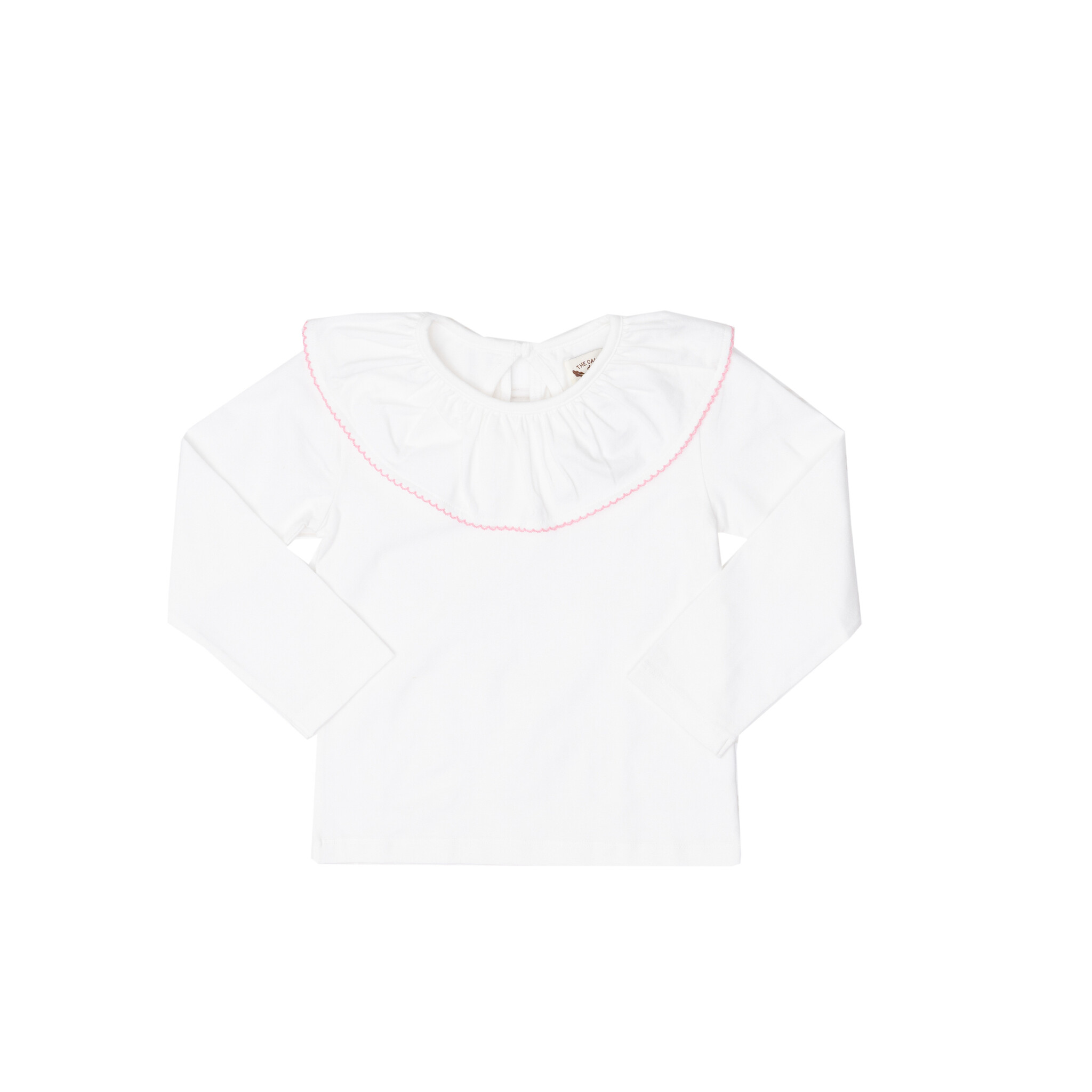 The Oaks Apparel Larrison Wh/Pink Moonstitch L/S Ruffle Collar Shirt