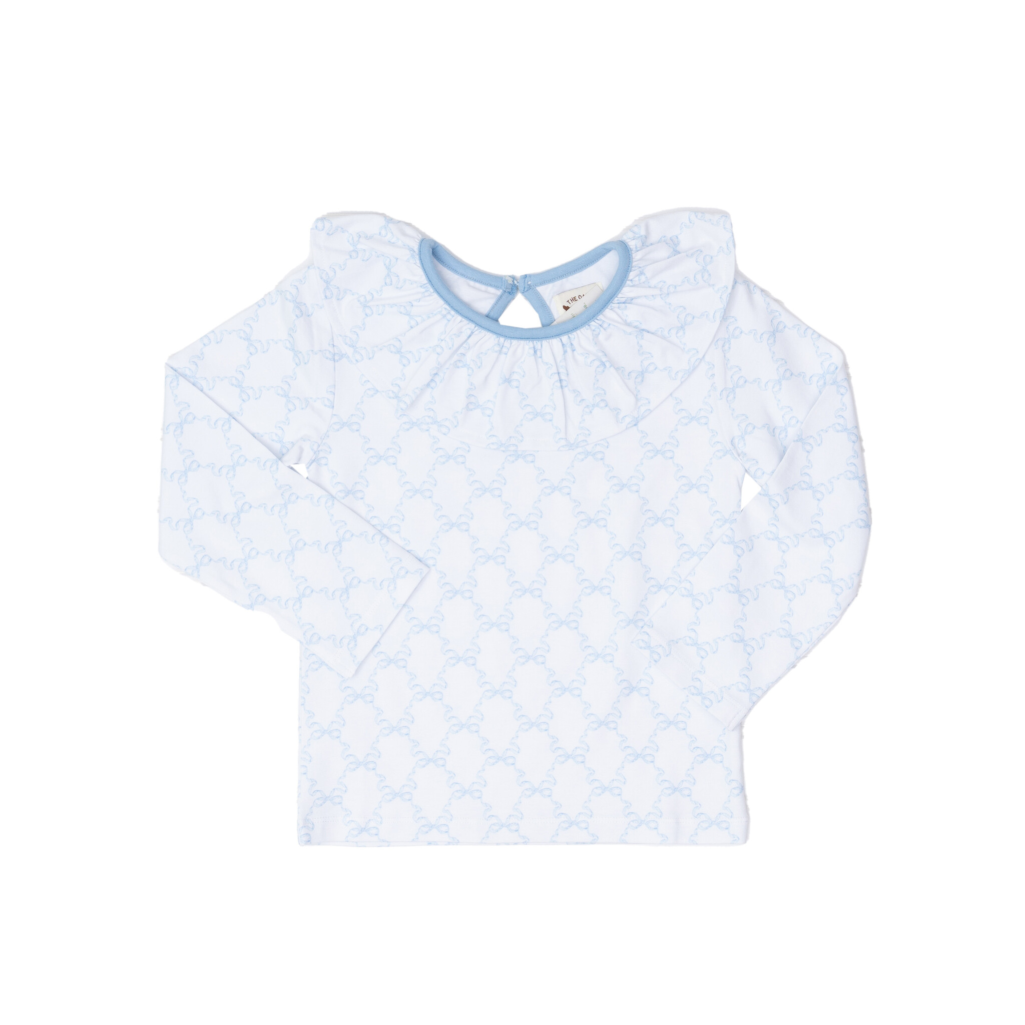 The Oaks Apparel Larrison Wh/Blue Bow L/S Ruffle Collar Shirt