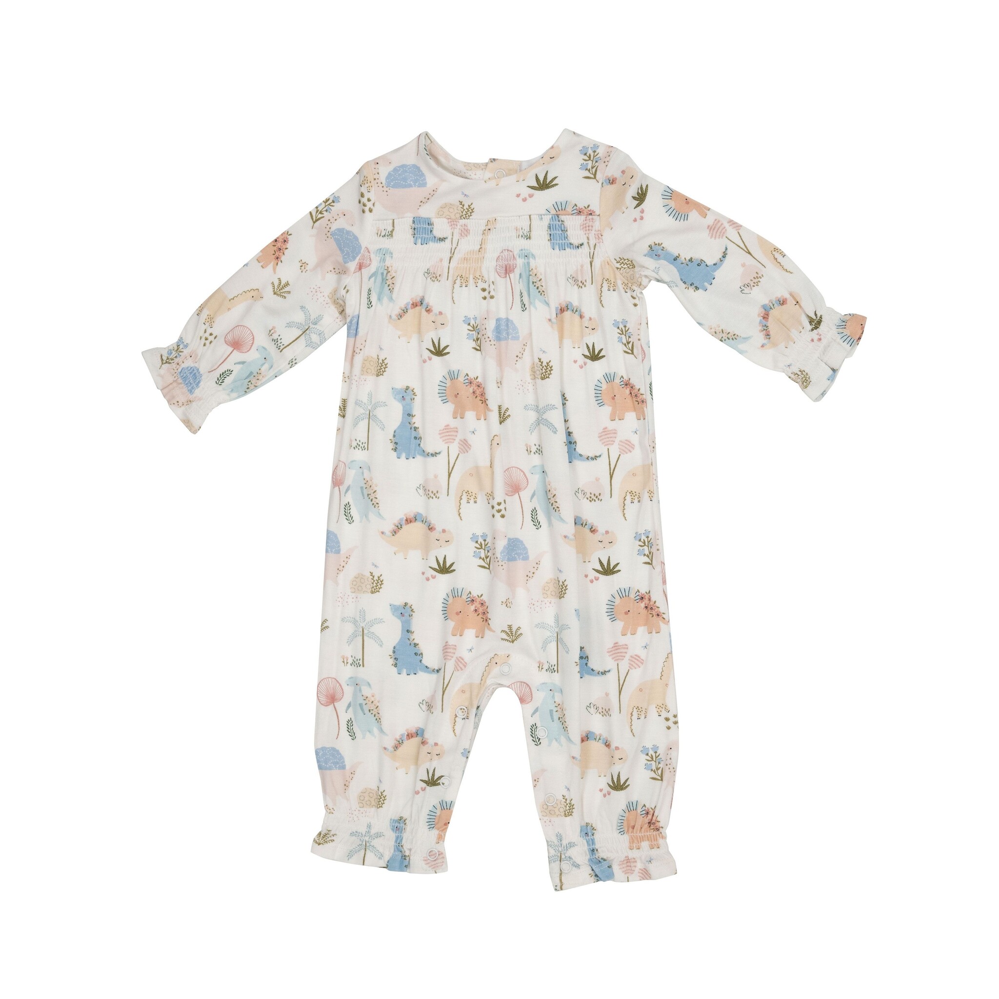 Angel Dear Pink Soft Dinos Smocked Romper