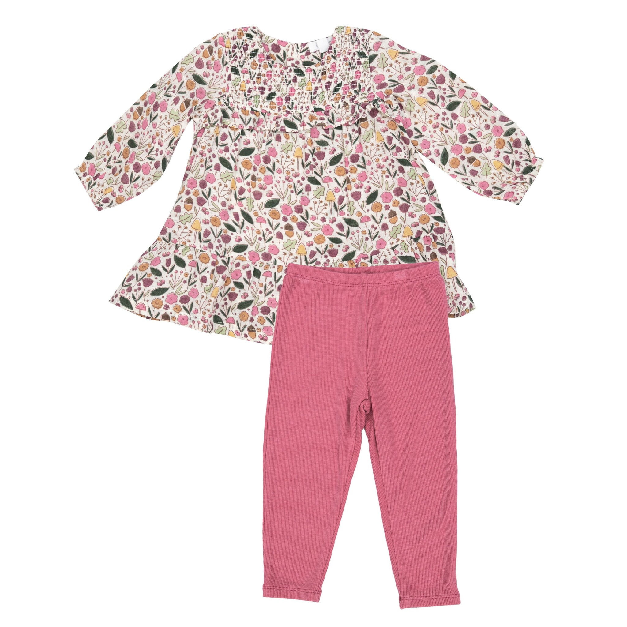 Angel Dear Pink Floral Smocked Tiered Dress and Legging