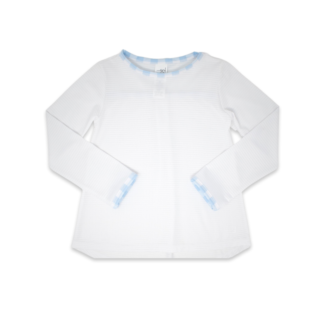 Set Athleisure White w/Blue Trim Taylor L/S Tee Set Athleisure White w/Blue Trim Taylor L/S Tee