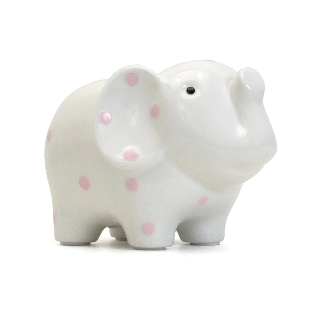 Child to Cherish White Elephant w/Pink Dots Bank