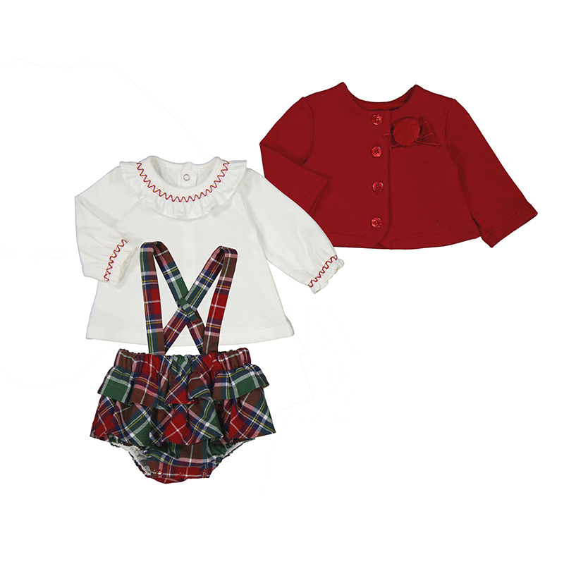 Mayoral Red Plaid Ruffled Pant Set